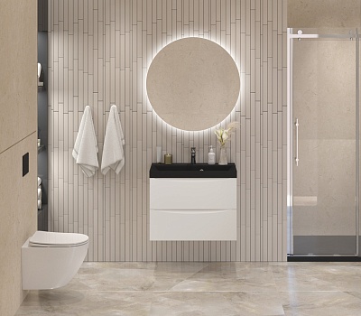 Тумба с раковиной подвесная BelBagno MARINO 60 Bianco Opaco, раковина чёрная BB600/450-LV-ART-AST-NERO