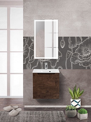 Тумба с раковиной подвесная с распашной дверцей, правосторонняя BelBagno ETNA 50 Rovere Moro, раковина белая