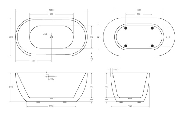 Акриловая ванна BelBagno BB70-1700-800
