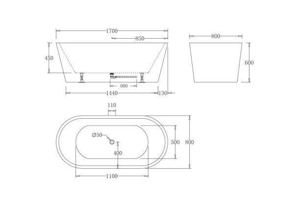 Акриловая ванна BelBagno BB71-1700-W0