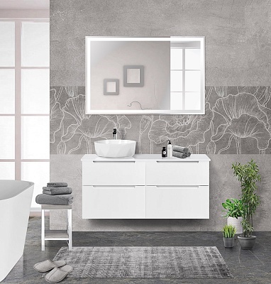 Тумба со столешницей и накладной раковиной подвесная BelBagno ETNA-H60 120 Bianco Lucido, раковина слева