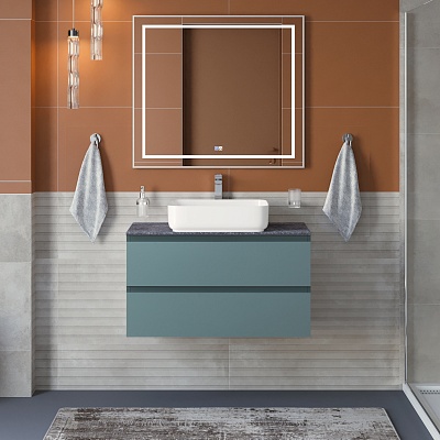 Тумба со столешницей подвесная BelBagno KRAFT 90 Голубой Матовый, столешница KEP-90-GRN