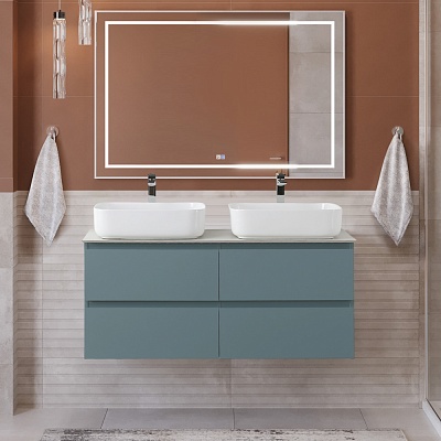 Тумба с четырьмя ящиками и столешницей подвесная BelBagno KRAFT 120 Голубой Матовый, столешница KEP-120-2-CEM