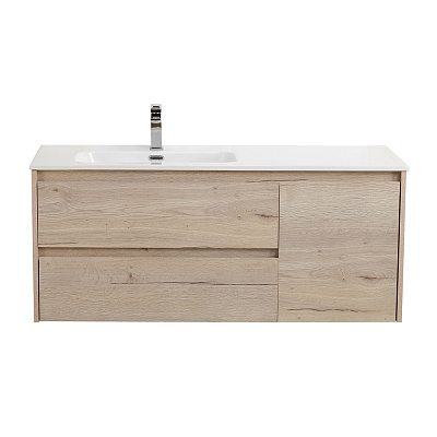 Тумба с раковиной подвесная с двумя ящиками и одной дверцей BelBagno KRAFT 120 Rovere Galifax Bianco левая, раковина белая