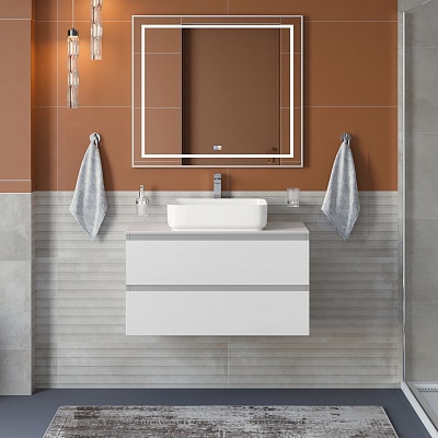 Тумба со столешницей подвесная BelBagno СТРУКТУРА (KRAFT) 80 Белый матовый, столешница KEP-80-BO