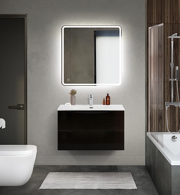 Тумба с раковиной подвесная BelBagno MARINO-CER-MINI 80 Nero Lucido, раковина белая