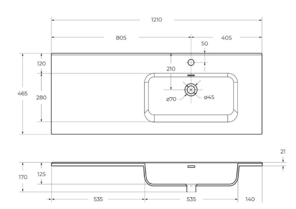 Керамическая раковина, чаша справа BelBagno BB1200ETL-R