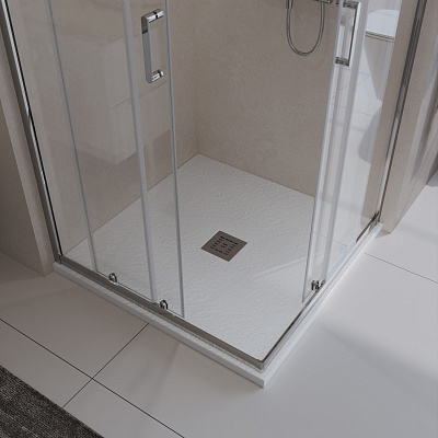Душевой поддон из искусственного мрамора в комплекте с сифоном BelBagno UNO TRAY-MR-UNO-A-80-35-W-CR