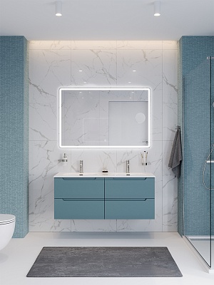 Тумба с раковиной подвесная с четырьмя ящиками BelBagno ETNA 120 Голубой Матовый, раковина BB1200-2-ETL