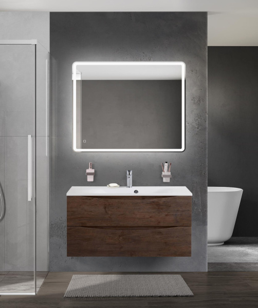 Тумба с раковиной подвесная BelBagno MARINO 100 Rovere Moro, раковина белая BB1000/450-LV-MR-FT