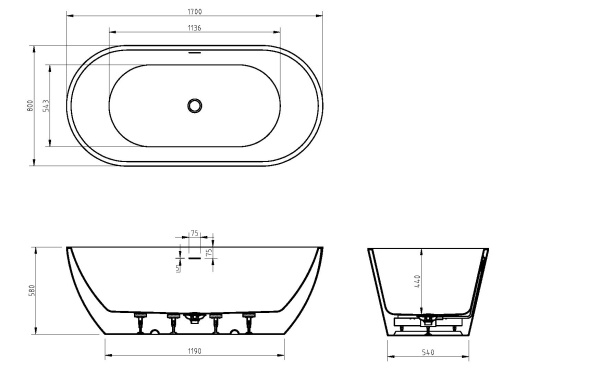Акриловая ванна BelBagno UNO BB701-1700-800-K