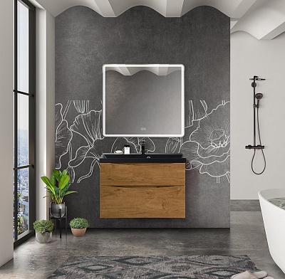 Тумба с раковиной подвесная BelBagno MARINO-H60 80 Rovere Nature, раковина черная