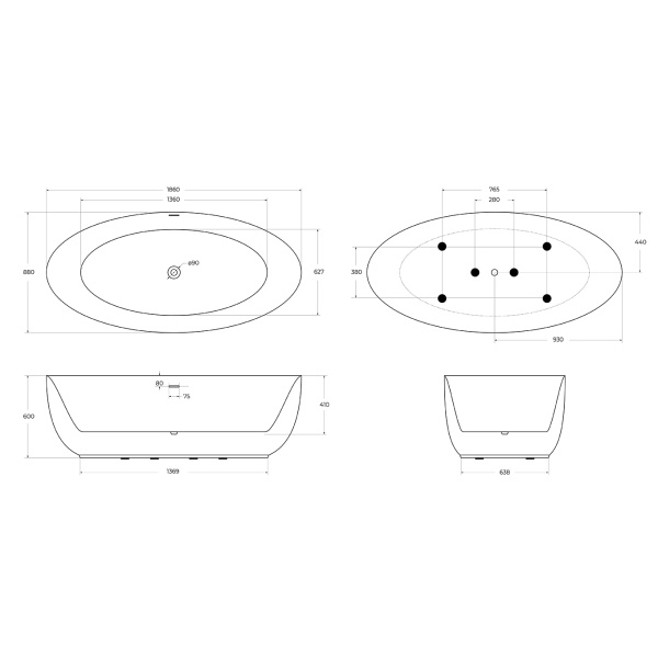 Акриловая ванна BelBagno BB707-1860-880