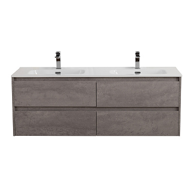 Тумба с четырьмя ящиками и раковиной на две чаши подвесная BelBagno KRAFT 120 Cemento Grigio , раковина белая