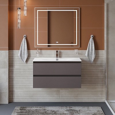 Тумба с раковиной подвесная BelBagno KRAFT 100 Темно-Серый Матовый, раковина BB-8099-100