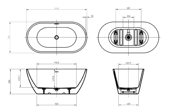 Акриловая ванна BelBagno UNO BB701-1400-720-K