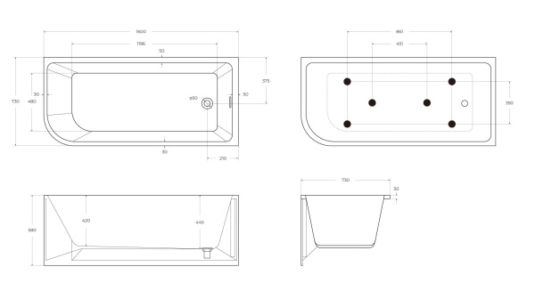 Акриловая ванна BelBagno BB712-1600-730-R
