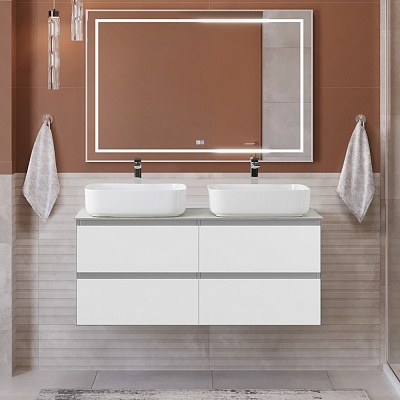 Тумба с четырьмя ящиками и столешницей подвесная BelBagno KRAFT 120 Bianco Opaco, столешница KEP-120-2-CEM