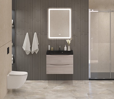Тумба с раковиной подвесная BelBagno MARINO 60 Rovere Grigio, раковина чёрная BB600/450-LV-ART-AST-NERO